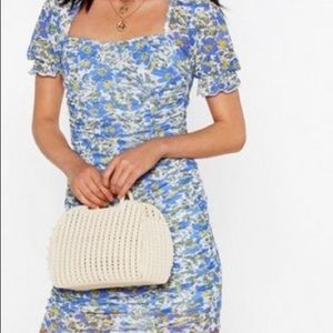 Floral print mesh dress with square neckline
